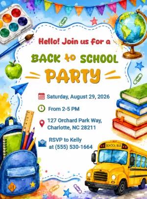 Editable Back to School Party Invitation