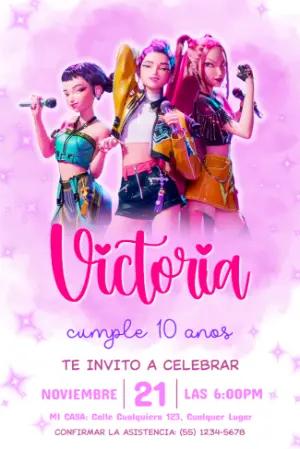 Invitación de Cumpleaños Las Guerreras K-Pop para Editar