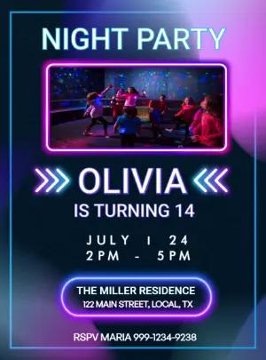 Editable Neon Night Party Birthday Invitation Template With Photo