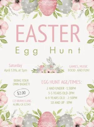 Editable Easter Egg Hunt Flyer with Watercolor Flowers