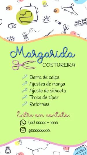 Cartão de Visita Costureira com Ilustrações para Editar Online