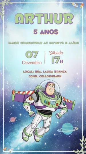 Convite Digital Aniversário Buzz Lightyear no Espaço para Editar