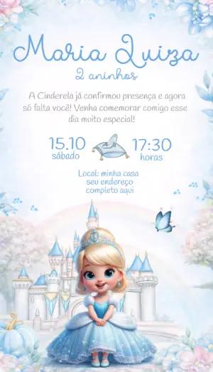 Convite de Aniversário Cinderela Princesa Editável