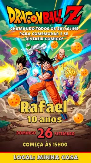 Convite de Aniversário Dragon Ball Z Editável para Festa Infantil