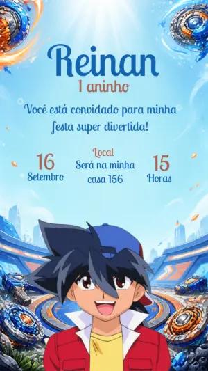 Convite Aniversário Beyblade: Modelo Editável para Festa Infantil