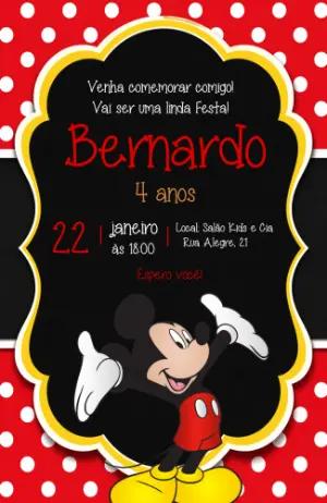 Convite de Aniversário Mickey Clássico Digital para Editar