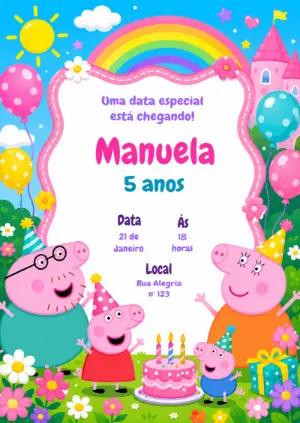 Convite de Aniversário Peppa Pig e Família para Editar Online