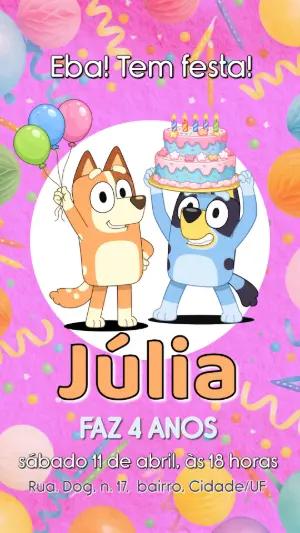 Convite de Aniversário Bluey e Bingo Colorido para Editar