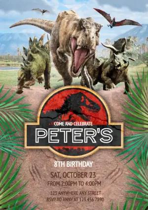 Realistic Dinosaur Birthday Invitation - Editable Template