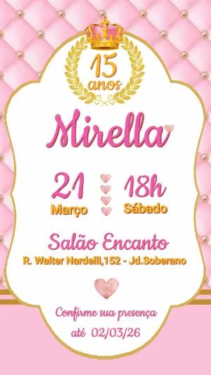 Convite 15 Anos Princesa Rosa e Dourado para Editar