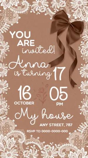 Rustic Birthday Invitation with Lace & Bow | Editable Template