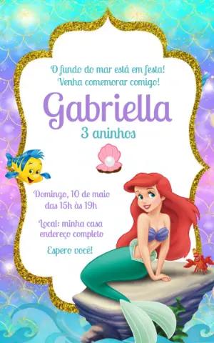 Convite Infantil Ariel Pequena Sereia Editável Online