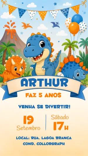 Convite de Aniversário Dinossauro Baby: Modelo Editável