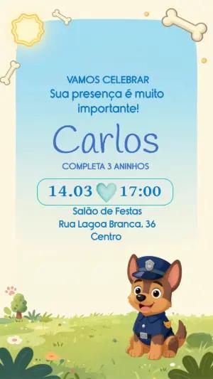 Convite de Aniversário Patrulha Canina Chase Editável