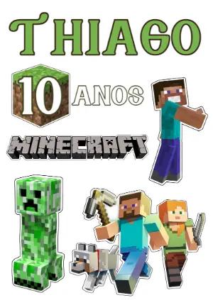 Topo de Bolo Minecraft com Personagens para Editar e Imprimir