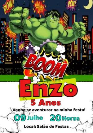 Convite de Aniversário Hulk Editável para Imprimir