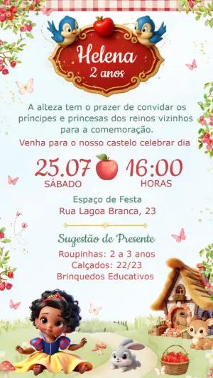 Convite de Aniversário Branca de Neve Fofa para Editar