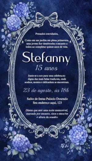 Convite de 15 Anos Debutante Azul e Prata Editável