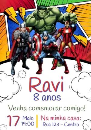 Convite de Aniversário Super-Heróis Vingadores Editável