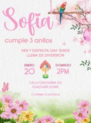 Invitación Digital Cumpleaños Jardín Floral Acuarela Editable