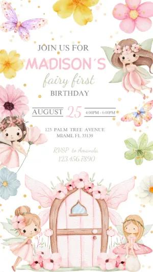 Editable Fairy First Birthday Invitation Template