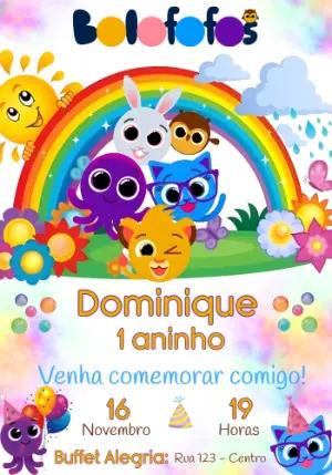 Convite Bolofofos Aniversário Infantil Colorido para Editar