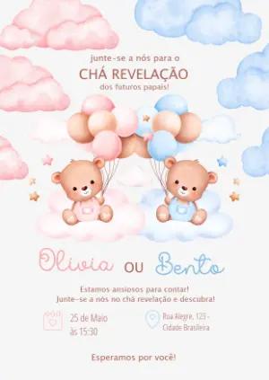Convite Chá Revelação Ursinhos Fofos para Editar Online