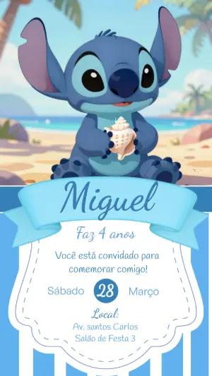 Convite de Aniversário Stitch na Praia Azul para Editar