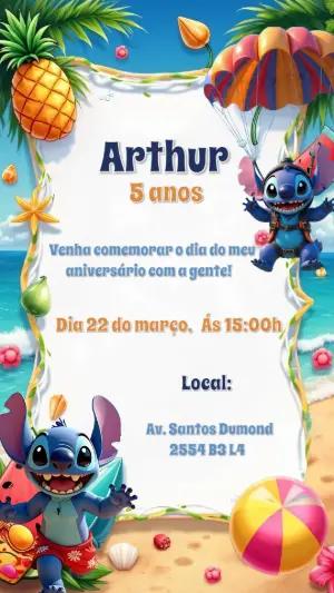 Convite de Aniversário Stitch Tropical para Editar Online