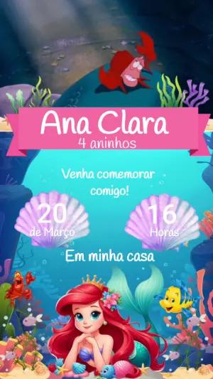 Convite Animado Pequena Sereia Fundo do Mar para Editar