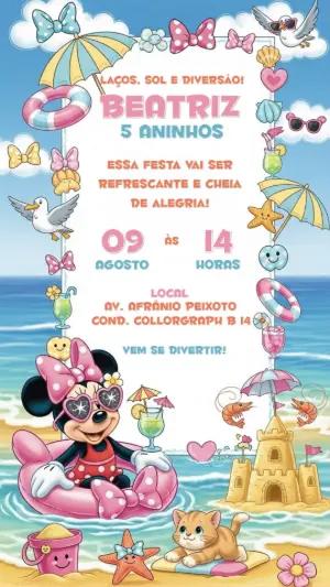 Convite Aniversário Minnie Rosa Pool Party para Editar Online