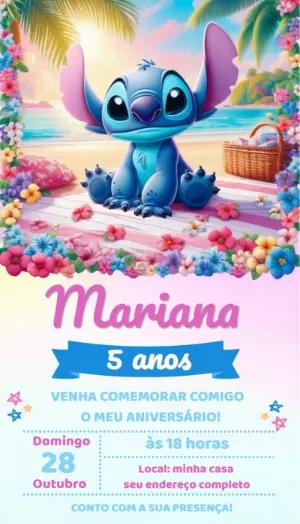 Convite de Aniversário Stitch Tropical Modelo Editável