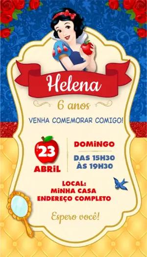 Convite Digital Branca de Neve: Aniversário Infantil Editável