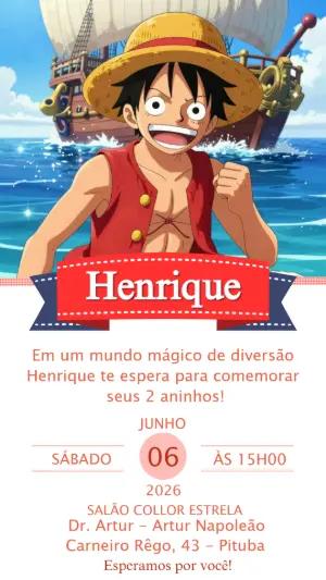 Convite de Aniversário One Piece Luffy para Editar