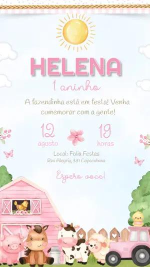Convite de Aniversário Fazendinha Rosa Fofo para Editar