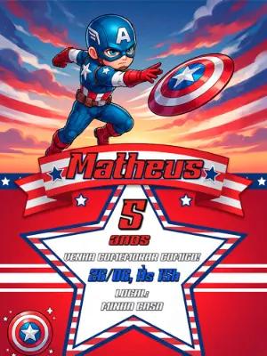 Convite de Aniversário Capitão América Infantil para Editar