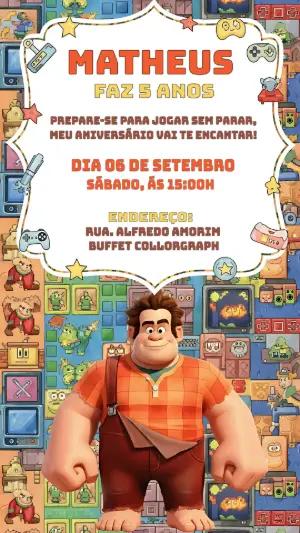 Convite de Aniversário Detona Ralph para Editar Online