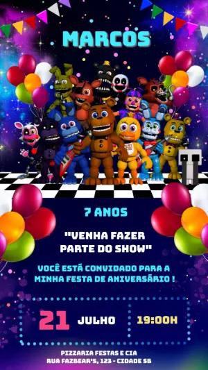 Convite de Aniversário Five Nights at Freddy's para editar online