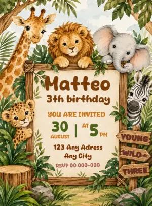 Safari Birthday Invitation Template