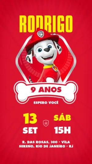 Convite Aniversário Patrulha Canina Marshall para Editar Online