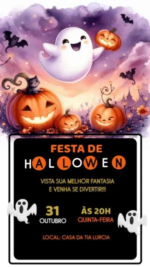 Convite Festa de Halloween com Fantasminha para Editar Online