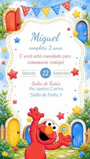 Convite Digital Aniversário Elmo Vila Sésamo Editável