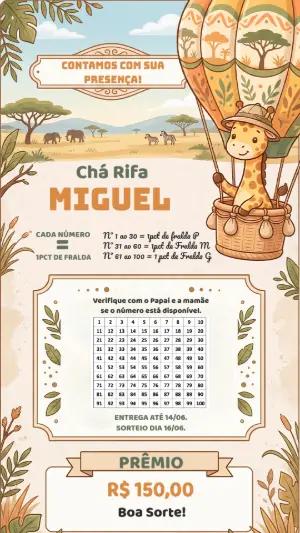 Chá Rifa Safari com Girafa Fofa | Modelo Digital Editável