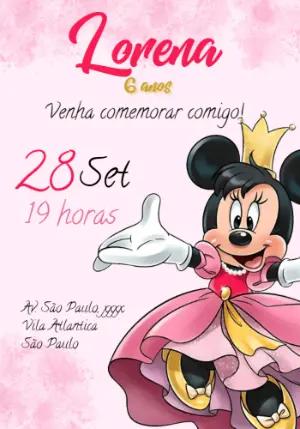 Convite Aniversário Minnie Princesa para Editar Online
