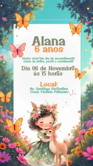 Convite Aniversário Jardim Encantado com Menina para Editar