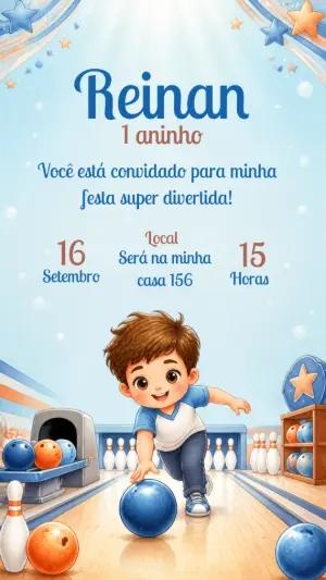 Convite de Aniversário Boliche Menino para Editar Online