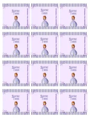 Adesivo para Bala Personalizada Princesa Sofia Lilás Editável
