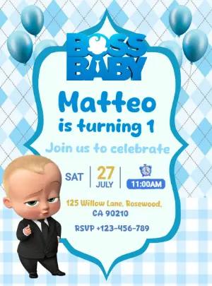 Editable Boss Baby 1st Birthday Invitation in Blue