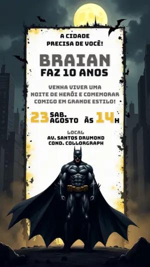 Convite de Aniversário Batman Editável Online para Imprimir