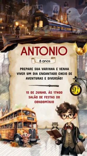 Convite Animado Aniversário Harry Potter Mágico para Editar